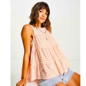 ASOS Orange Gingham Print Baby Doll Tank, Size Small